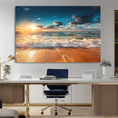 Golden Sunset Beach Triptych Canvas Art, Giclee Coastal Wall