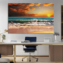 Golden Sunset Beach Canvas Wall Art – Triptych Seascape