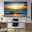 Vibrant Ocean Sunrise Over Golden Beach Waves, Giclee Canvas
