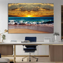 Ocean Sunrise Over Golden Beach Waves, Giclee Canvas Wall