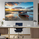 Small Boat At The Beach Sunset Wall Art, Boat Sunset Wall