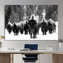 Bison Herd in Snow Wall Art Canvas Print | Rustic Western