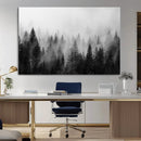 Foggy Black and White Forest Canvas Wall Art, 3 Panel Misty