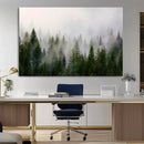 Misty Pine Forest Wall Art Canvas Print | 3 Panel Green