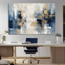 Modern Abstract Canvas Wall Art in Blue and Gold Tones |
