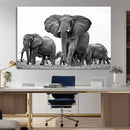 Black White Elephant Family Wall Art Canvas Print