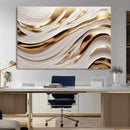 Gold and White Abstract Wave Canvas – Elegant Flowing Design
