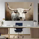 White Longhorn Bull Wall Art Canvas Print – Framed and Ready