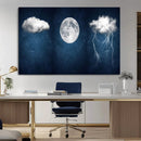Dark Blue Cloud Art, 3 Piece Indigo Blue Wall Art, Aesthetic