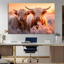 Highland Cows at Sunrise Wall Art Canvas Set – Serene and