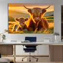Scottish Cow and Baby Cow Canvas Wall Art Animal Print