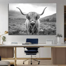 Black White Scottish Highland Cow Canvas Farm Wall Art
