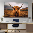 Highland Cow Longhorn Wall Art – Rustic Canvas Print, Framed