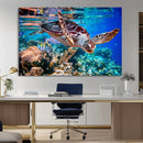 Underwater Coral Reef Sea Turtle Wall Art Canvas Print,