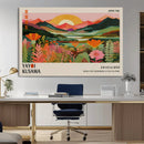 Framed Yayoi Kusama Print, Vibrant Floral Mountain Art