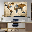 World Map Wall Art – Antique Style Blue and Brown Map Canvas by MyGreatCanvas | Canvas Wall Art Prints | Photo Prints & Wall Decor