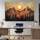 Wood Style Abstract Mountain Sunset Canvas Wall Art Print -