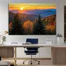 Golden Sunset Over Mountain Forest Canvas Wall Art Print -