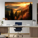 Golden Sunset Over Mountain Forest Canvas Wall Art Print -