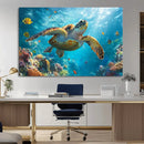 Sea Turtle Underwater Canvas Wall Art Print - Vibrant Ocean