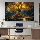 Golden Tree of Life Canvas Wall Art Print - Majestic Glowing