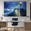 Storm Ocean Pier Canvas Wall Art Print - Large Moody Night