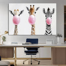 Bubblegum Animals Canvas Wall Art - Playful Giraffe and