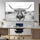 Highland Cow Wall Art Canvas Print – Black and White Western