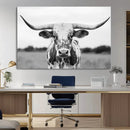 Highland Cow Wall Art Canvas Print – Black and White Western