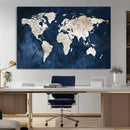 Vintage World Map Canvas Wall Art - Framed Map Print for