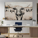 Texas Longhorn Wall Art Canvas Print – Framed Speckled Bull