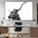 Longhorn Wall Art Canvas Print – Framed Monochrome Ranch Cow