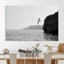 Jumping Wall Art Canvas Print – Framed Coastal Ocean Scene