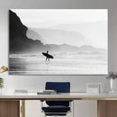 Surfer Beach Wall Art – Framed Black White Ocean Canvas by MyGreatCanvas | Canvas Wall Art Prints | Photo Prints & Wall Decor
