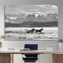 Wild Horses Wall Art – Framed Black White Mountain Canvas by MyGreatCanvas | Canvas Wall Art Prints | Photo Prints & Wall Decor
