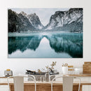 Mountain Lake Wall Art Canvas Print – Snowy Peaks Winter