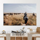 Western Wall Art Canvas Print – Framed Cowboy Cattle Drive