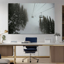 Ski Lift Wall Art Canvas Print – Snowy Pines Misty Landscape