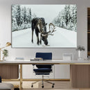 Moose Snow Wall Art Canvas Print – Framed Winter Wildlife