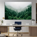 Misty Green Forest Canvas Print – Framed Serene Foggy Pine