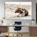 Majestic Longhorn Wall Art Canvas Print – Resting on Sunlit by MyGreatCanvas | Canvas Wall Art Prints | Photo Prints & Wall Decor