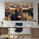 Majestic bull head close-up, long curved horns, detailed fur by MyGreatCanvas | Canvas Wall Art Prints | Photo Prints & Wall Decor