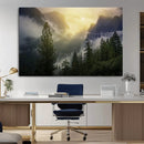 Misty Forest Sunrise Mountain Valley Pine Trees Foggy by MyGreatCanvas | Canvas Wall Art Prints | Photo Prints & Wall Decor