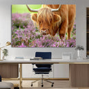 Highland Cow Wall Art – Purple Flowers Pasture Scenic by MyGreatCanvas | Canvas Wall Art Prints | Photo Prints & Wall Decor