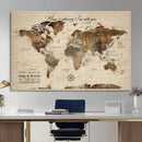 Large Custom World Map Canvas – Custom Framed Push Pin