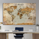 Customized Push Pin World Map Wall Art Canvas Print with