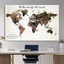 Personalized Push Pin World Map Canvas Print – Custom Framed