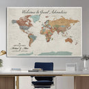 Custom Framed World Map Canvas Print – Personalized Push Pin