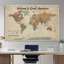 Personalized Push Pin World Map Canvas – Custom Framed
