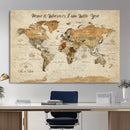 Personalized World Map Canvas Print – Custom Push Pin Framed